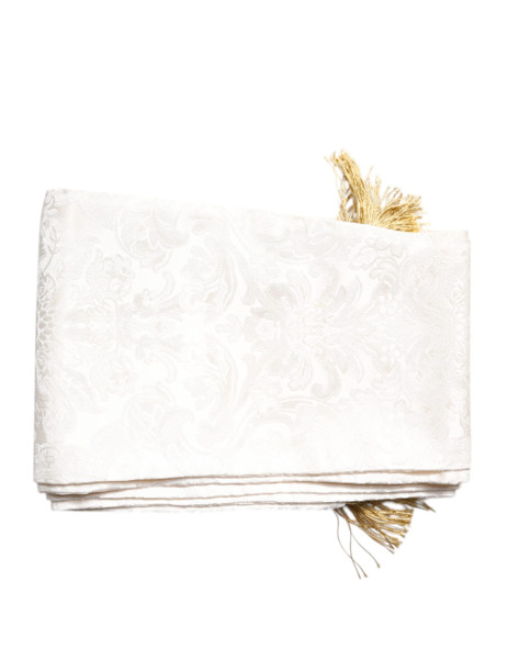 White Floral Jacquard Skinny Fringes Scarf White Floral Jacquard Skinny Fringes Scarf