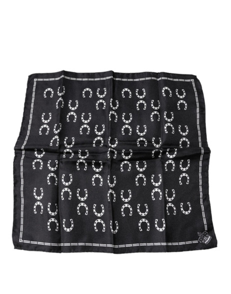 Dolce & Gabbana Black Horseshoe Silk Square Handkerchief Scarf Dolce & Gabbana Black Horseshoe Silk Square Handkerchief Scarf