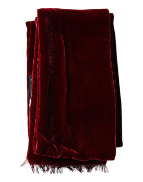 Maroon Silk Fringes Skinny Neck Wrap Scarf Maroon Silk Fringes Skinny Neck Wrap Scarf
