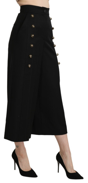 Dolce & Gabbana Black Wide Wool Leg Cropped Trouser Pant Dolce & Gabbana Black Wide Wool Leg Cropped Trouser Pant