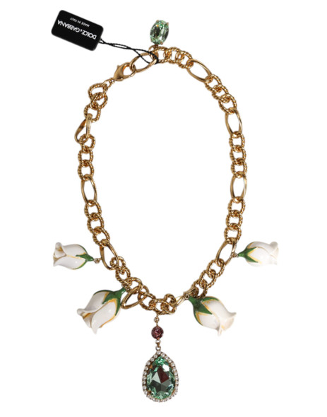 Dolce & Gabbana Gold Brass Short Chain Flower Crystal Pendant Necklace Dolce & Gabbana Gold Brass Short Chain Flower Crystal Pendant Necklace