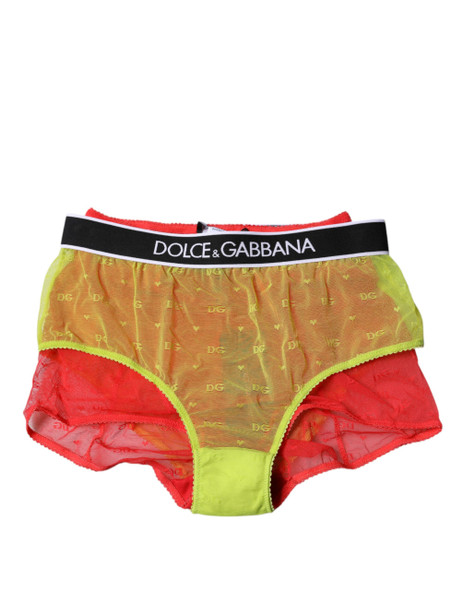 Red Yellow Tulle Mid Waist Panty Underwear Red Yellow Tulle Mid Waist Panty Underwear