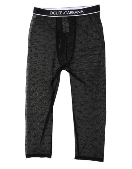 Dolce & Gabbana Black DG Logo Nylon Cropped Tights Underwear Dolce & Gabbana Black DG Logo Nylon Cropped Tights Underwear