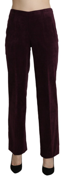Purple Suede High Waist Straight Trouser Pants Purple Suede High Waist Straight Trouser Pants