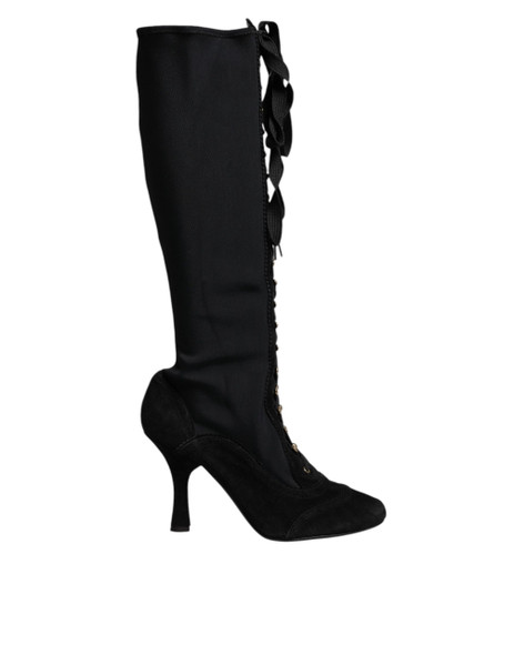 Black Lace Up Heels High Boots Shoes Black Lace Up Heels High Boots Shoes