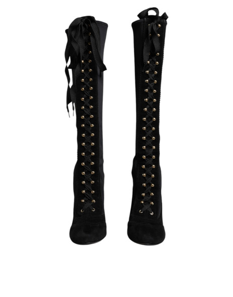 Black Lace Up Heels High Boots Shoes Black Lace Up Heels High Boots Shoes