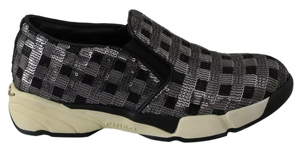 Silver Black Slip-on Sequence Design Sneakers Shoes Silver Black Slip-on Sequence Design Sneakers Shoes