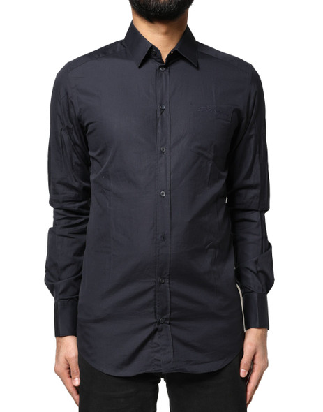 Dark Blue GOLD Cotton Long Sleeves Dress Shirt Dark Blue GOLD Cotton Long Sleeves Dress Shirt