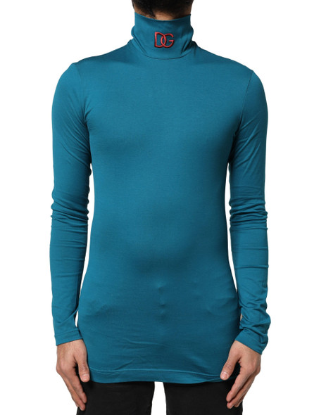 Blue Cotton Turtleneck Long Sleeves Sweater Blue Cotton Turtleneck Long Sleeves Sweater