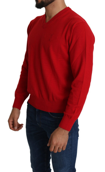 Red V-neck Wool Sweatshirt Pullover Sweater Red V-neck Wool Sweatshirt Pullover Sweater