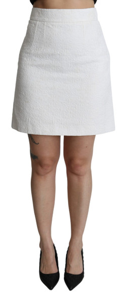 White Floral High Waist Mini Brocade Skirt White Floral High Waist Mini Brocade Skirt