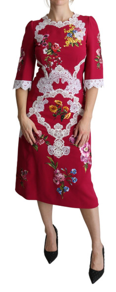 Red Floral Embroidered Sheath Midi Dress Red Floral Embroidered Sheath Midi Dress