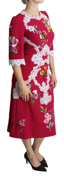 Red Floral Embroidered Sheath Midi Dress Red Floral Embroidered Sheath Midi Dress