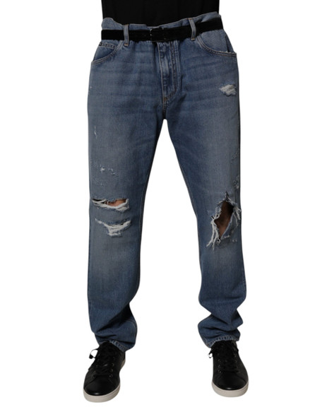 Blue Tattered Cotton Straight Denim Jeans Blue Tattered Cotton Straight Denim Jeans
