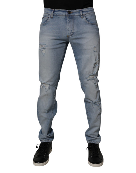 Blue Tattered Cotton Skinny Men Denim Jeans Blue Tattered Cotton Skinny Men Denim Jeans