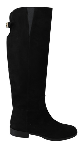 Dolce & Gabbana Black Suede Knee High Flat Boots Shoes Dolce & Gabbana Black Suede Knee High Flat Boots Shoes