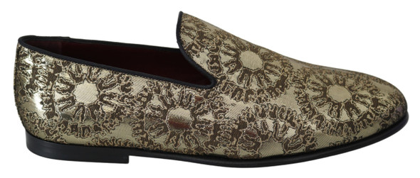 Dolce & Gabbana Gold Jacquard Flats Mens Loafers Shoes Dolce & Gabbana Gold Jacquard Flats Mens Loafers Shoes