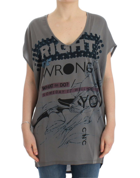 Gray V-neck long t-shirt Gray V-neck long t-shirt