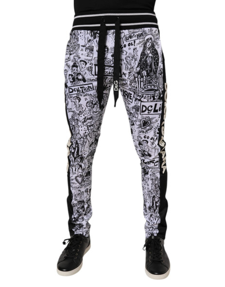 Dolce & Gabbana White Graffiti Polyester Jogger Men Sweatpants Pants Dolce & Gabbana White Graffiti Polyester Jogger Men Sweatpants Pants