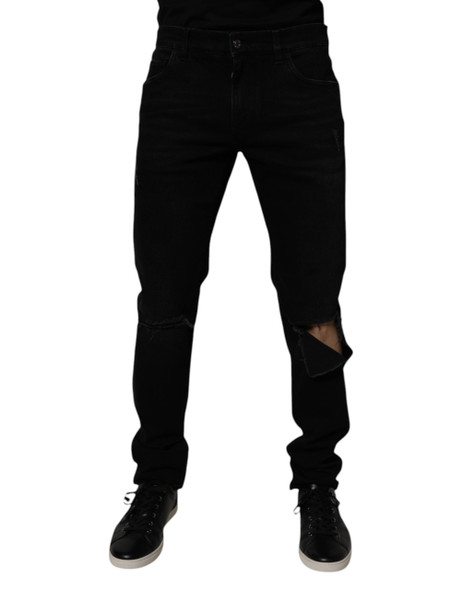 Dolce & Gabbana Black Cotton Tattered Skinny Men Denim Jeans Dolce & Gabbana Black Cotton Tattered Skinny Men Denim Jeans