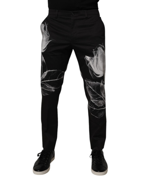 Black Cotton Floral Skinny Dress Pants Black Cotton Floral Skinny Dress Pants