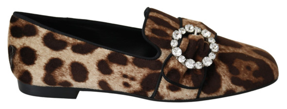 Dolce & Gabbana Brown Leopard Print Crystals Loafers Flats Shoes Dolce & Gabbana Brown Leopard Print Crystals Loafers Flats Shoes