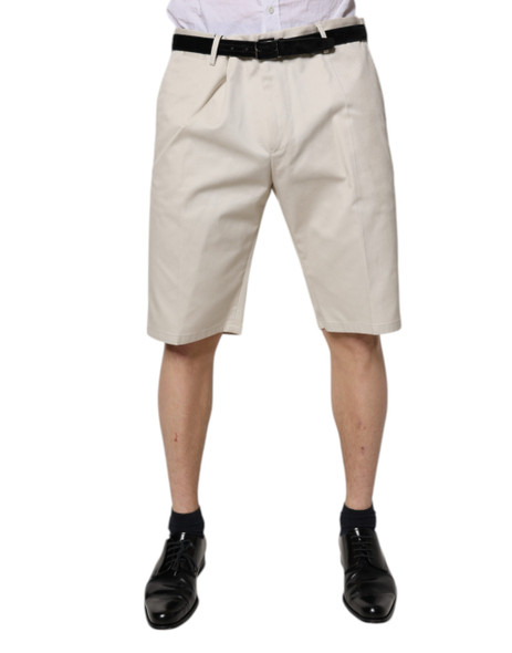 Beige Cotton Stretch Mid Waist Bermuda Shorts Beige Cotton Stretch Mid Waist Bermuda Shorts