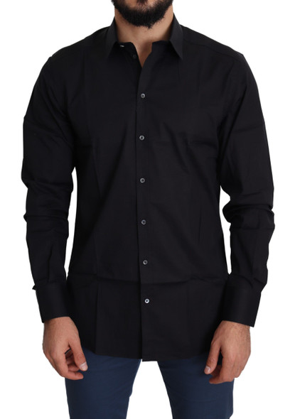 Dolce & Gabbana Black Cotton Stretch Formal GOLD Dress Shirt Dolce & Gabbana Black Cotton Stretch Formal GOLD Dress Shirt