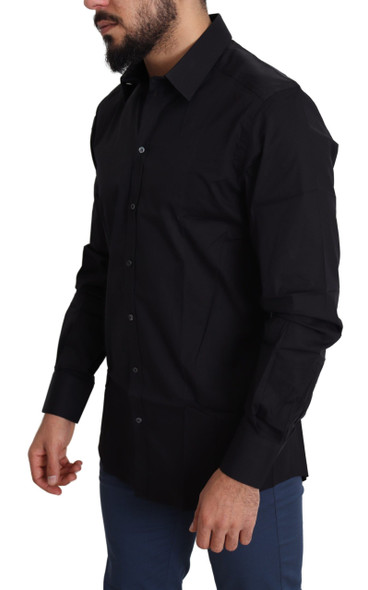 Dolce & Gabbana Black Cotton Stretch Formal GOLD Dress Shirt Dolce & Gabbana Black Cotton Stretch Formal GOLD Dress Shirt