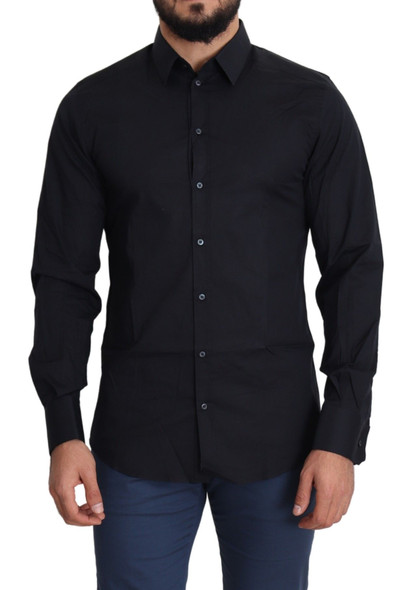Dolce & Gabbana Blue Cotton Formal GOLD Dress Shirt Dolce & Gabbana Blue Cotton Formal GOLD Dress Shirt