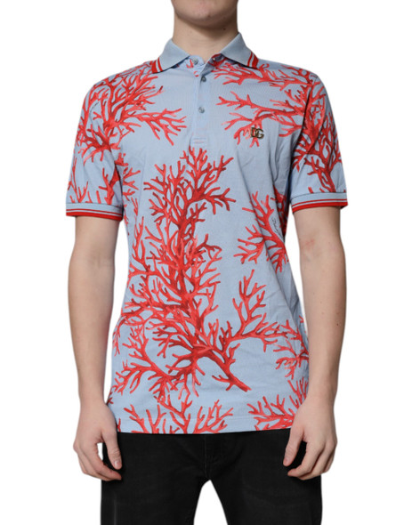 Dolce & Gabbana Light Blue Coral Cotton Polo Shirt T-shirt Dolce & Gabbana Light Blue Coral Cotton Polo Shirt T-shirt