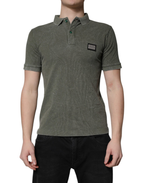 Dolce & Gabbana Army Green Logo Plaque Cotton Polo Shirt T-shirt Dolce & Gabbana Army Green Logo Plaque Cotton Polo Shirt T-shirt