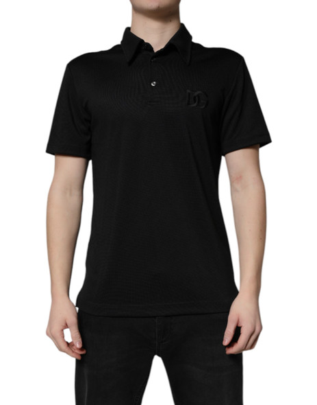 Black Polyester DG Logo Collared Polo T-shirt Black Polyester DG Logo Collared Polo T-shirt