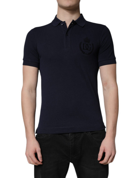 Dark Blue Cotton Crown Collared Polo T-shirt Dark Blue Cotton Crown Collared Polo T-shirt