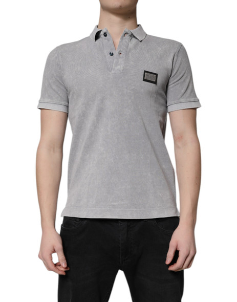Dolce & Gabbana Gray Logo Plaque Cotton Men Polo Shirt T-shirt Dolce & Gabbana Gray Logo Plaque Cotton Men Polo Shirt T-shirt