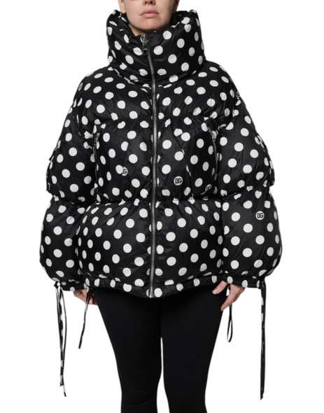 Dolce & Gabbana Black White Polka Dot Full Zip Puffer Jacket Dolce & Gabbana Black White Polka Dot Full Zip Puffer Jacket