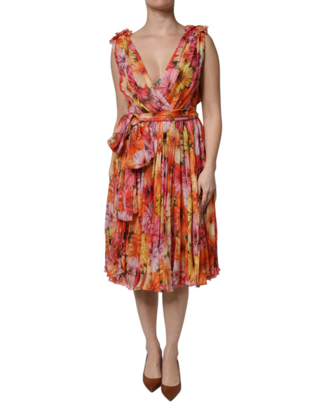 Dolce & Gabbana Multicolor Floral Silk V-neck Chiffon Dress Dolce & Gabbana Multicolor Floral Silk V-neck Chiffon Dress