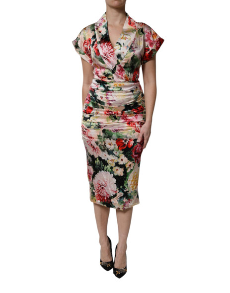 Dolce & Gabbana Multicolor Floral Short Sleeves Sheath Midi Dress Dolce & Gabbana Multicolor Floral Short Sleeves Sheath Midi Dress