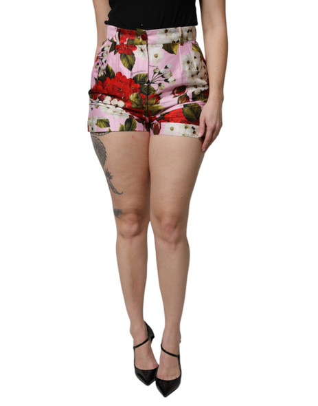 Pink Floral Print High Waist Hotpants Short Pink Floral Print High Waist Hotpants Short