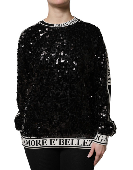 Dolce & Gabbana Black DG Queen Sequin Pullover Sweater Dolce & Gabbana Black DG Queen Sequin Pullover Sweater
