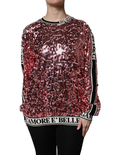 Dolce & Gabbana Pink DG Queen Sequin Pullover Sweater Dolce & Gabbana Pink DG Queen Sequin Pullover Sweater