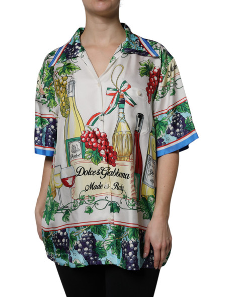 Multicolor Short Sleeve Silk Food Shirt Top Multicolor Short Sleeve Silk Food Shirt Top