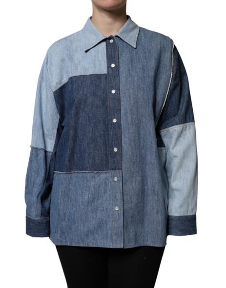 Blue Cotton Button Up Collared Long Sleeve Top Blue Cotton Button Up Collared Long Sleeve Top
