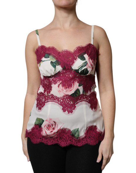 White Rose Print Satin Lace Tank Top Lingerie White Rose Print Satin Lace Tank Top Lingerie