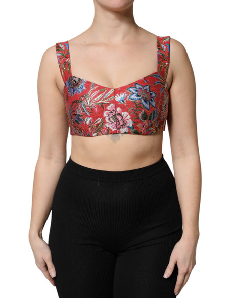 Dolce & Gabbana Red Floral Brocade Cropped Bustier Corset Top Dolce & Gabbana Red Floral Brocade Cropped Bustier Corset Top