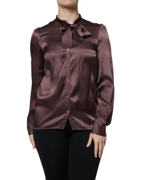 Brown Ascot Collar Long Sleeve Blouse Top Brown Ascot Collar Long Sleeve Blouse Top