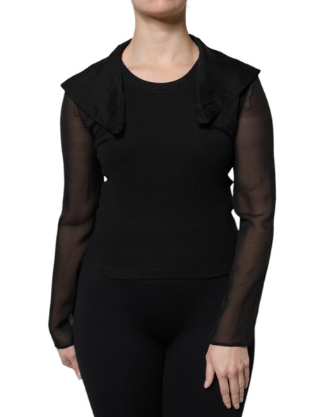 Dolce & Gabbana Black Silk Sheer Long Sleeves Blouse Top Dolce & Gabbana Black Silk Sheer Long Sleeves Blouse Top