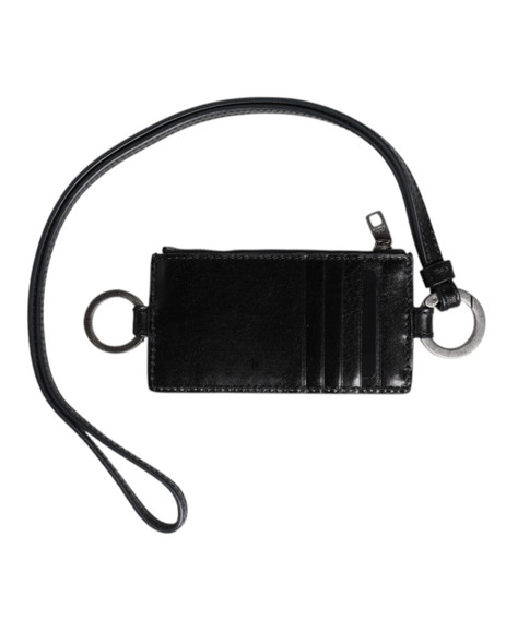 Dolce & Gabbana Black Leather Logo Embossed Lanyard Card Holder Wallet Dolce & Gabbana Black Leather Logo Embossed Lanyard Card Holder Wallet