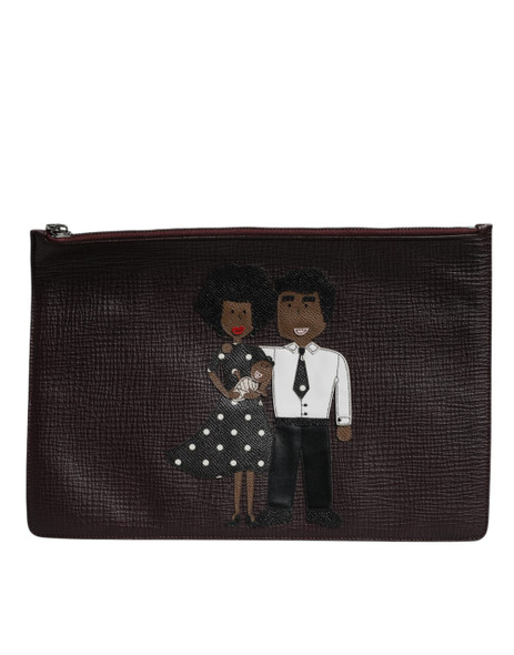 Brown Leather #DGFAMILY Embellished Men Clutch Pouch Bag Brown Leather #DGFAMILY Embellished Men Clutch Pouch Bag