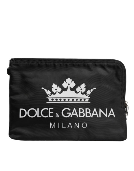 Dolce & Gabbana Black DG Milano Print Nylon Pouch Clutch Bag Dolce & Gabbana Black DG Milano Print Nylon Pouch Clutch Bag